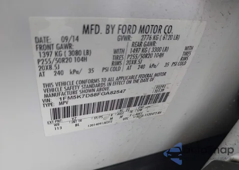 2015 Ford Explorer Xlt from USA, damaged, VIN 1FM5K7D88FGA82547
